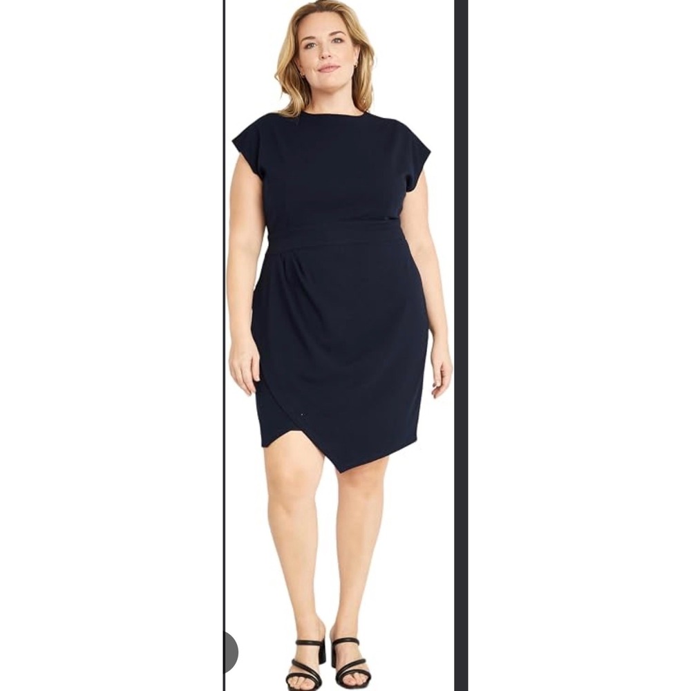Donna Morgan Navy Blue Tulip Hem Sheath Dress 22W New